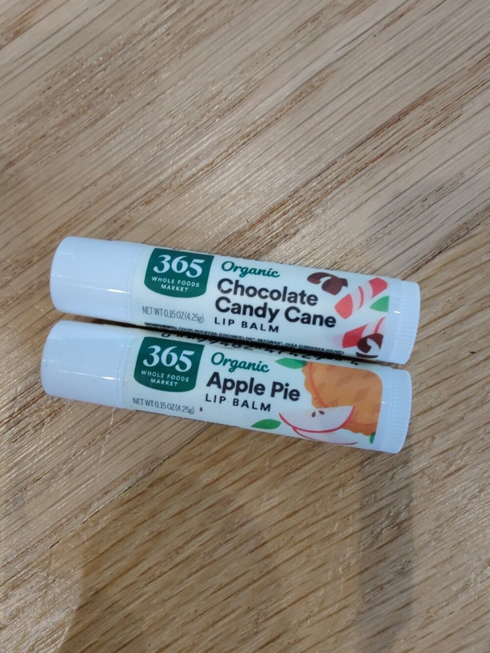 365 Organic Lip Balm Duo Chocolate Candy Cane and Apple Pie